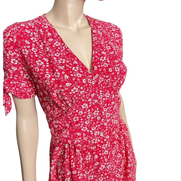 Rouje Laura Midi Dress Red Floral Print Sz 36 Short Sleeves V-Neck 100% Viscose - Picture 12 of 16